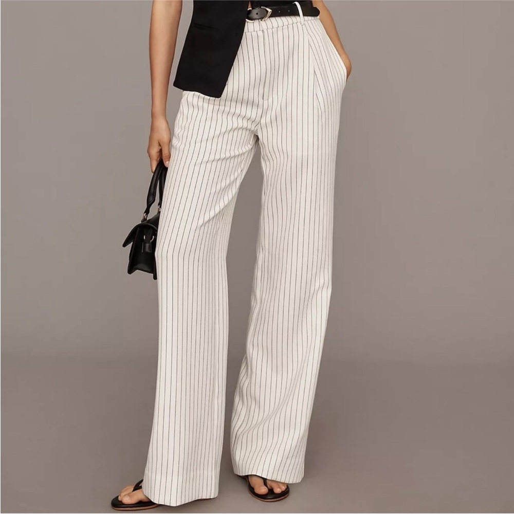 NWT Anthropologie Grey Lab Pinstripe Wide Leg Trouser Pant M